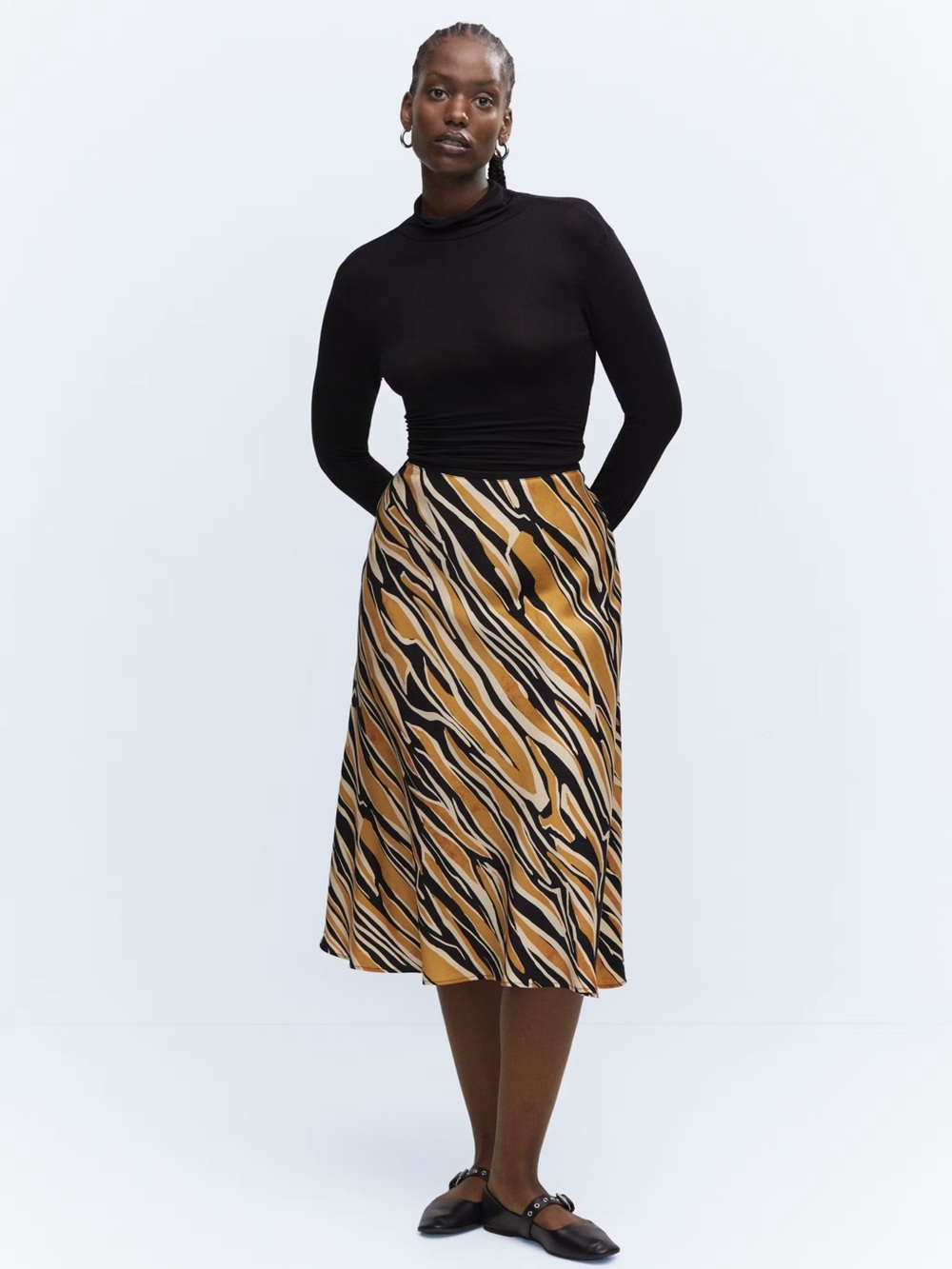 Mango Zebra-Print Midi Skirt in Mustard and Black